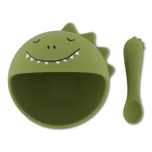 Set bol y cuchara silicona Dino