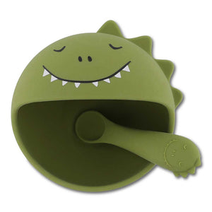 Set bol y cuchara silicona Dino