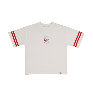 Camiseta blanca rayas rojas manga