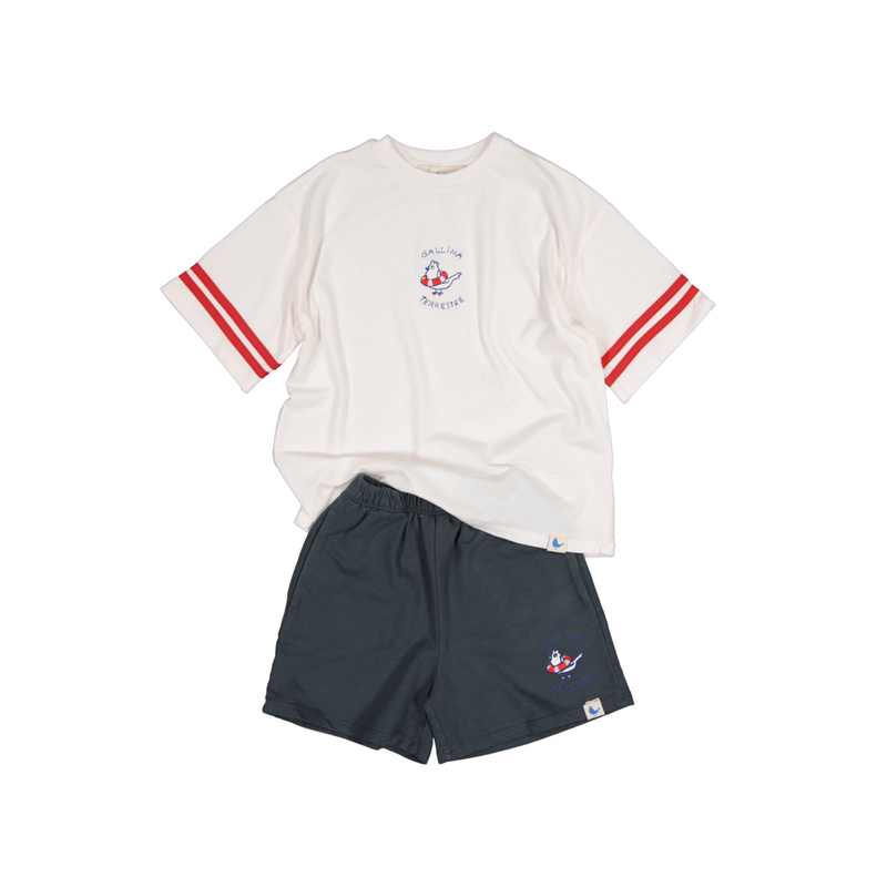 Camiseta blanca rayas rojas manga