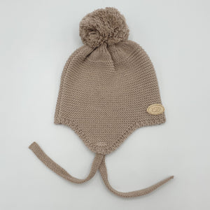 Gorro Pompom Algodón Beige