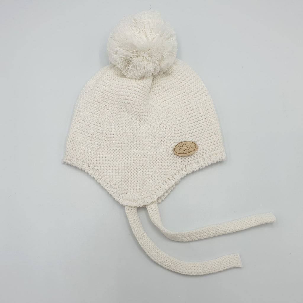 Gorro NEW BORN Algodón Pompom Blanco crudo