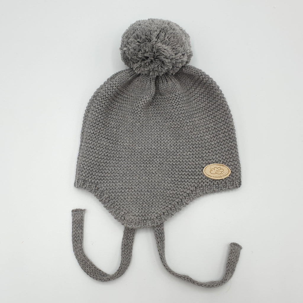 Gorro Pompom Algodón Gris