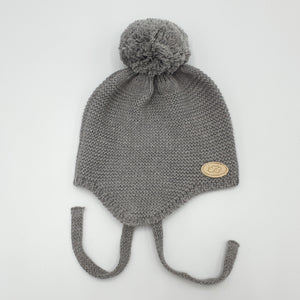 Gorro Pompom Algodón Gris
