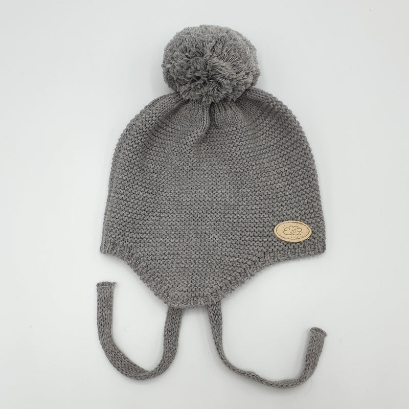Gorro Pompom Algodón Gris