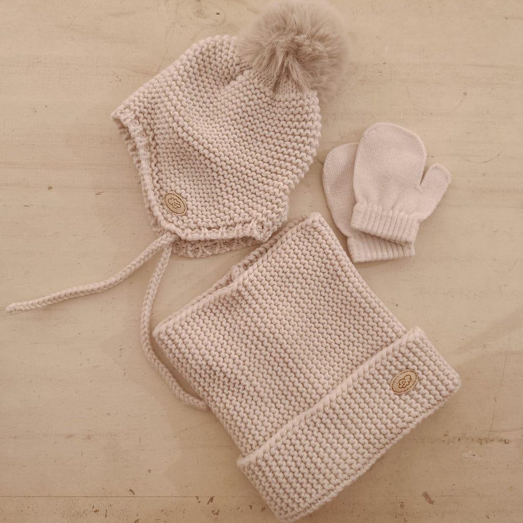 Conjunto Gorro, Cuello y Manoplas BABY punto bobo Hielo
