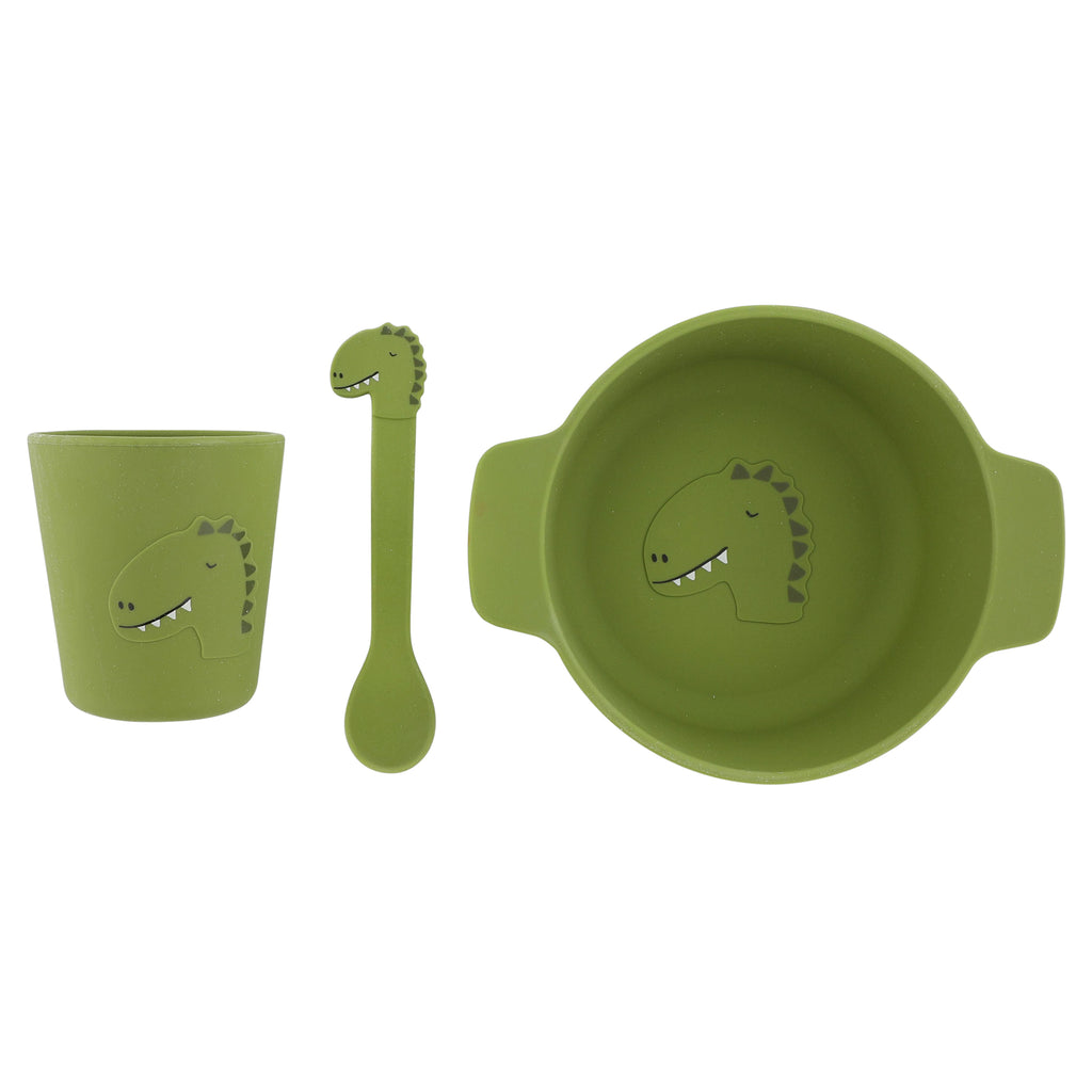 Set comida bebé silicona Dino