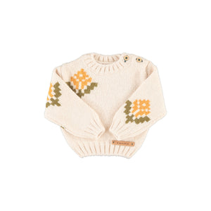 Jersey punto Big Flowers ecru