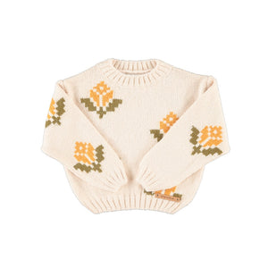 Jersey punto Big Flowers ecru