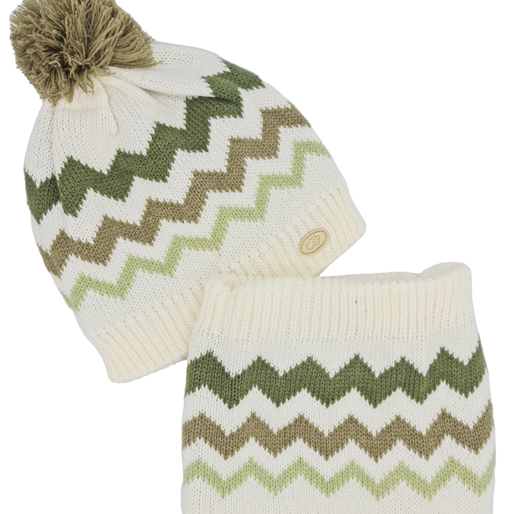 Conjunto Gorro y Cuello Zig Zag verde polar