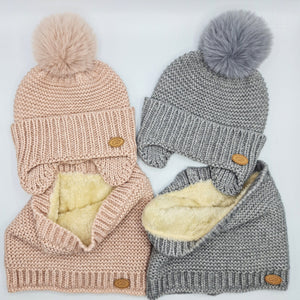 Conjunto KID Gorro y Cuello canalé Rosa