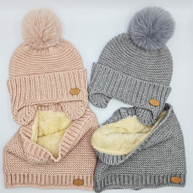 Conjunto KID Gorro y Cuello canalé Rosa