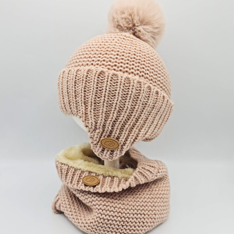 Conjunto KID Gorro y Cuello canalé Rosa