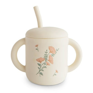 Taza aprendizaje con pajita Pink Flowers