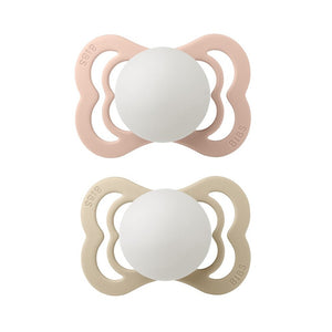 2 Chupetes BIBS Night Supreme Fisiológica Silicona Blush/Vanilla